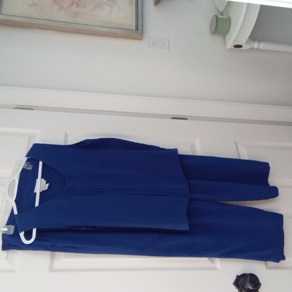 Primavera Women's Blue Silk Pleated Pants & Matching Round Neckline Top Size 14